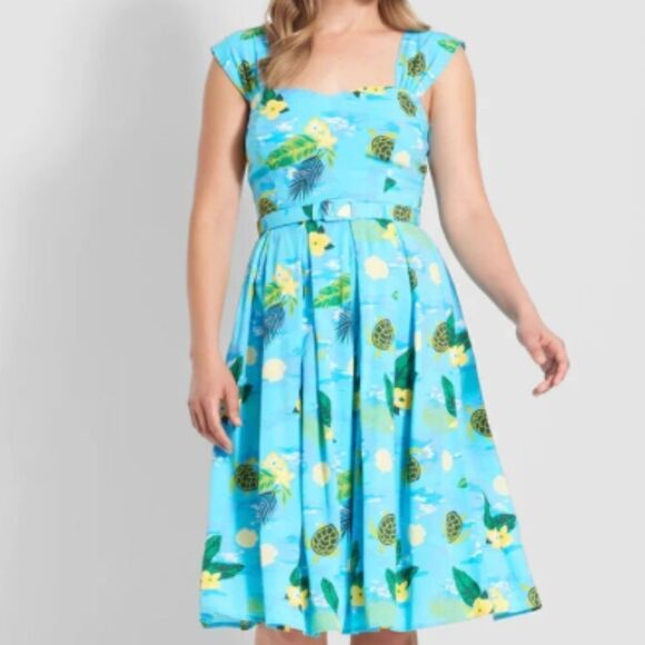 ModCloth x Collectif - NO BELT Tropical  Hawaiian / Turtles / Beach Dress Sz 18 - Picture 1 of 4
